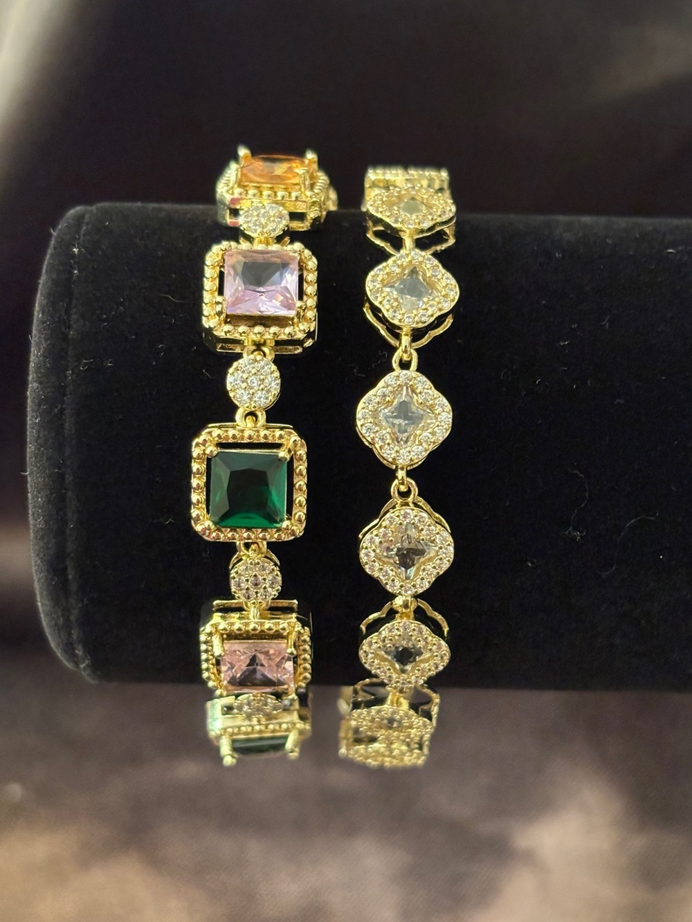 Pretty Bird Yellow Gold Multicolor Princess-Cut & Jelly Clover CZ Bracelets - Picture 9 of 13